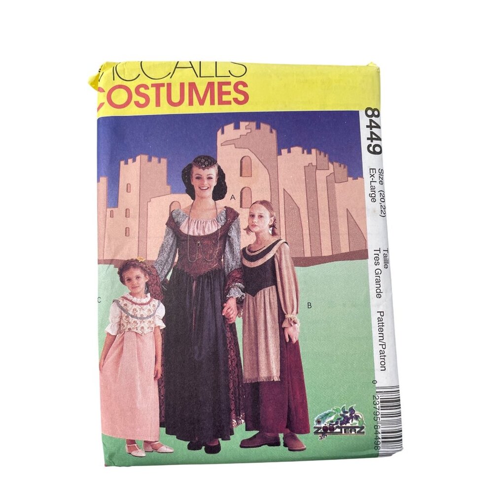 90s McCalls 8449 Medieval Costume Sewing Pattern Size XL 20-22 Dressmaking UNCUT